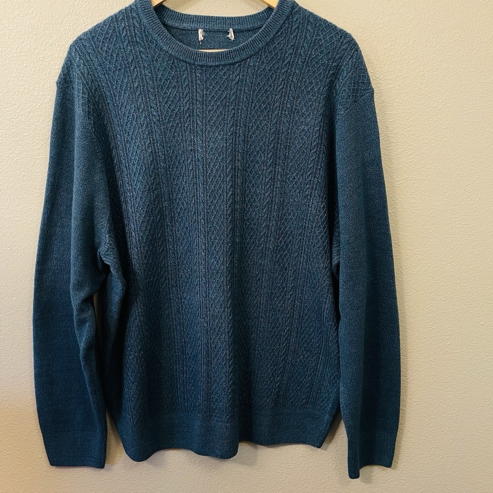 Men's Teal Knit Crewneck Sweater Green Blue Soft Après Ski Cabincore Sz XL ?READ